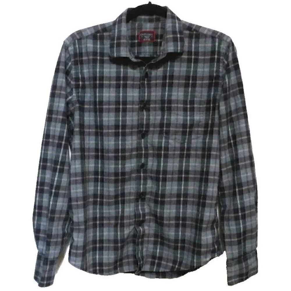 UNTUCKIT 100% cotton blue & gray flannel long sleeve button down shirt men's M